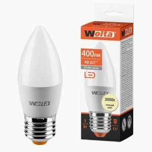 Светодиодная LED лампа Wolta лампа свеча С37 E27 5W (400lm) 3000К 3K 102x38 25YC5E27 (упаковка 14 штук), #1