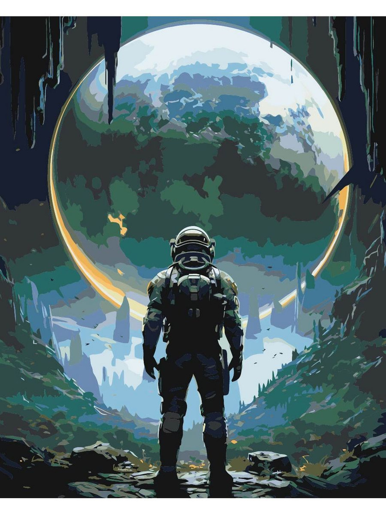 Картина по номерам космонавт на другой планете на холсте с деревянным подрамником размер 40х50, акриловые #1
