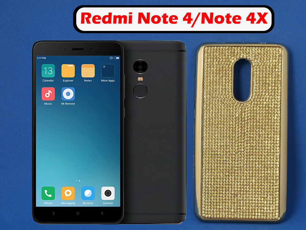 Чехол накладка для Xiaomi Redmi Note 4 / Redmi Note 4X Золотой со стразами , силикон  #1