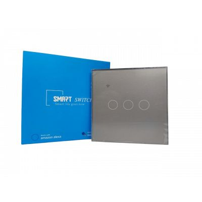Smart Wi-Fi touch wall switch Умный сенсорный WiFi выключатель настенный (трехкнопочный, серый)  #1