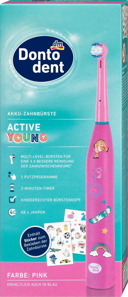 Детская электрическая зубная щетка Dontodent Active Young 4+, розовая  #1