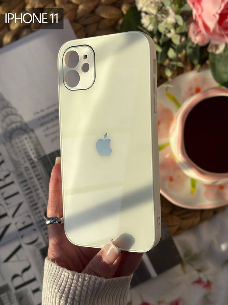 Чехол стеклянный для iPhone 11 с защитой для камеры, белый глянцевый  #1