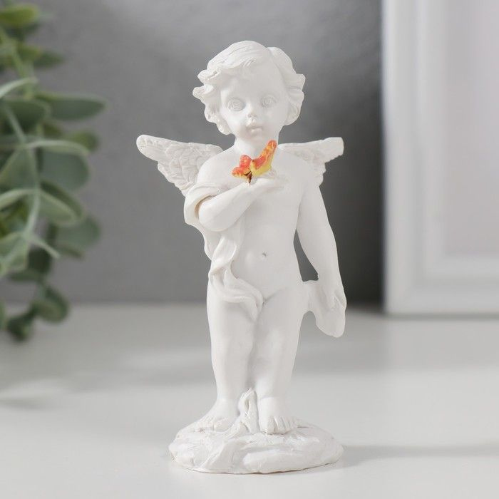 Сувенир "Белоснежный ангел стоит с цветной бабочкой" 9х3,5х4,8 см  #1