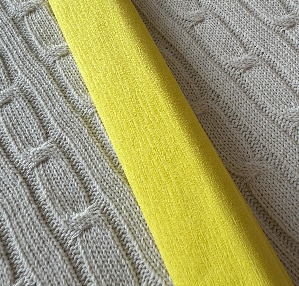 Бумага крепированная, гофрированная, креповая, цветная, упаковочная, цветная лимонная жёлтая 32 г/м, #1