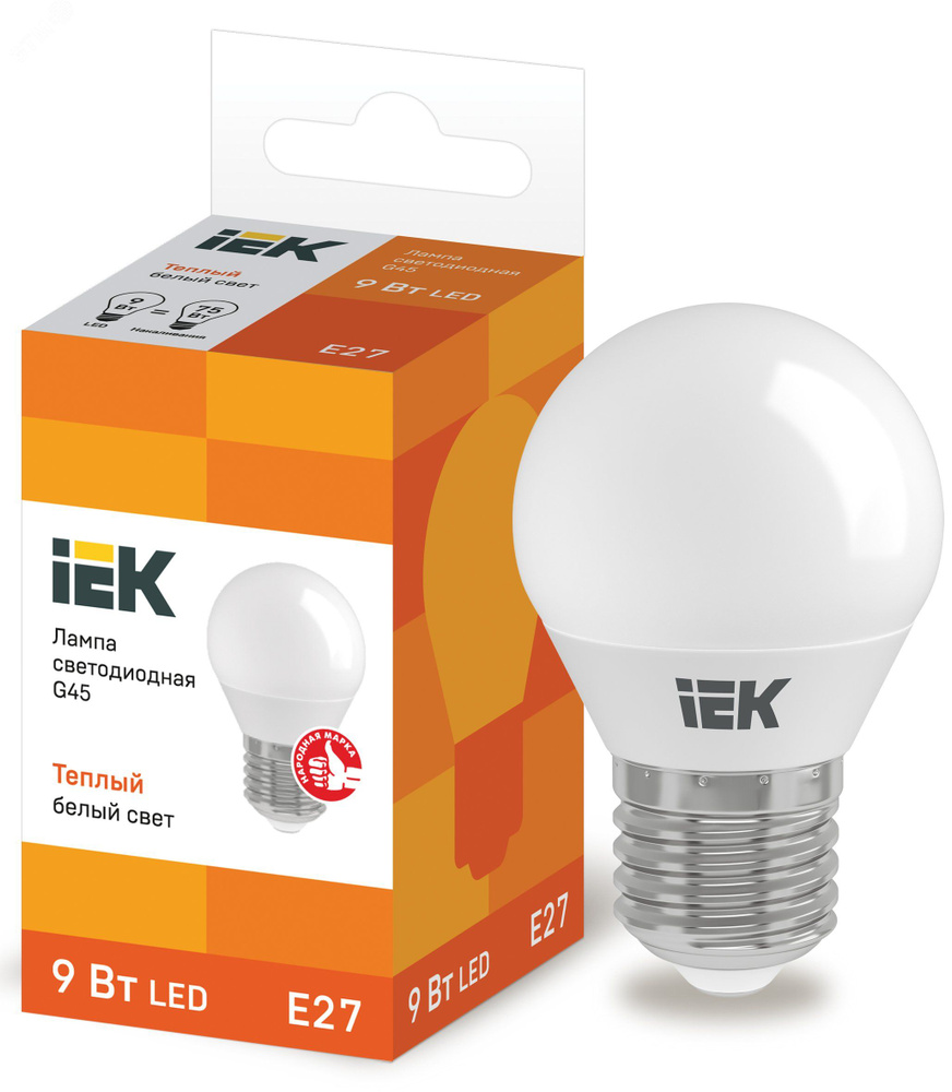 Лампа IEK светодиодная LED 9вт Е27 белый матовый шар ECO LLE-G45-9-230-40-E27  #1