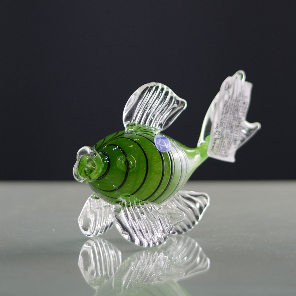 Декоративное изделие из стекла "Рыбка" зелёная (Цветная пудра 4796) Неман стеклозавод  #1