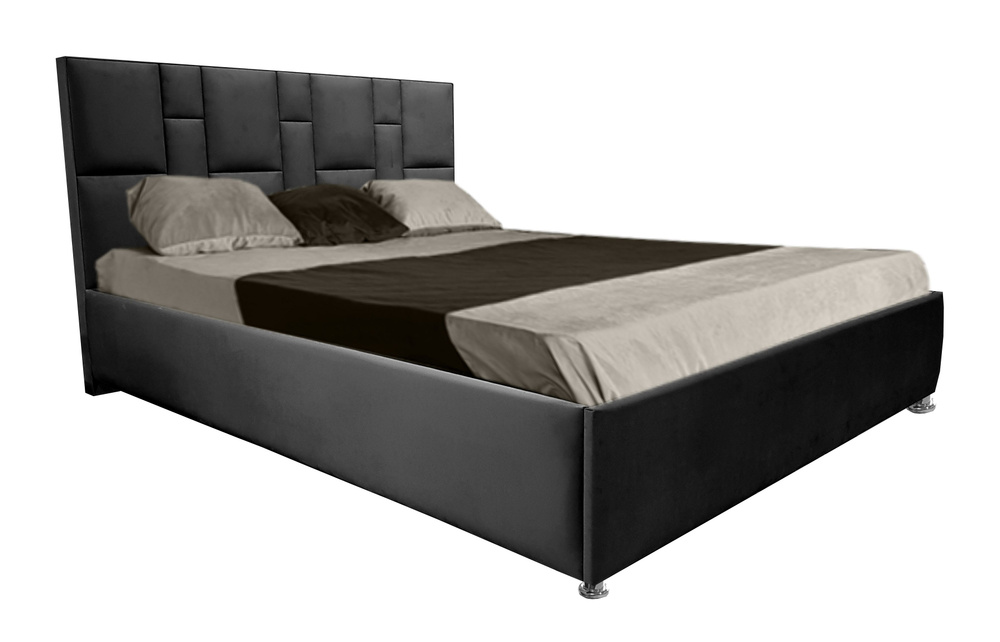 Односпальная кровать Манхэттен 90x200 основание металлическое с ламелями велюр черный без ножек  #1