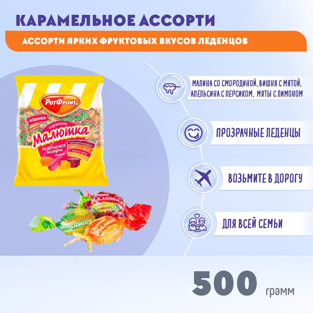 Карамель Малютка ассорти леденцовая 500 грамм Рот Фронт #1