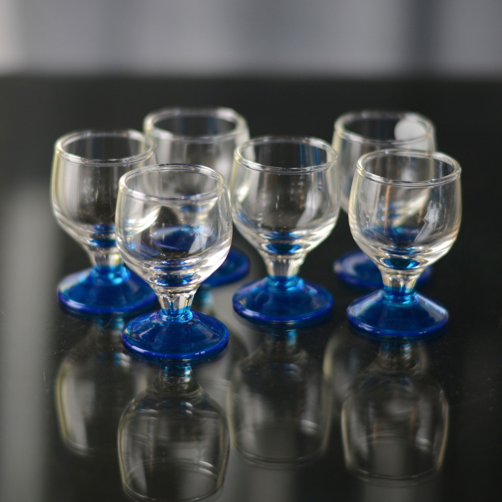 Рюмки шоты Неман стеклозавод набор 6 шт, 20 мл, на голубой ножке (3109 200/23) "Весенний дождь" для водки, #1