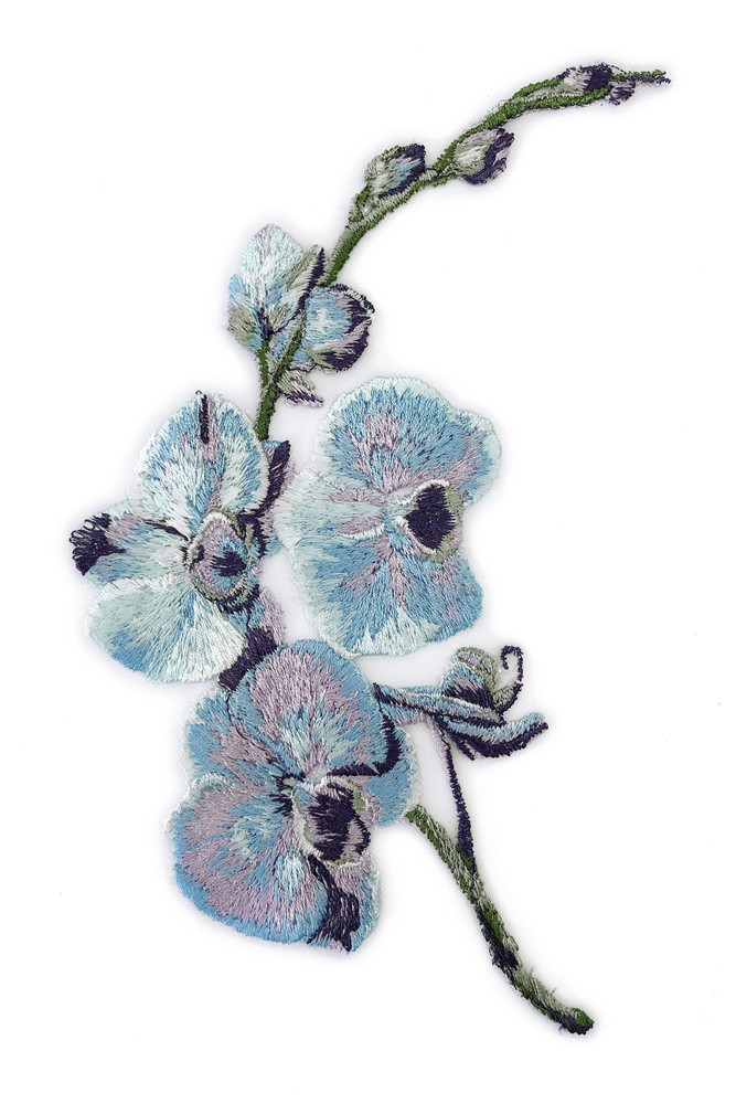 Вышитая пришивная нашивка "Орхидея_REV" голубая #1