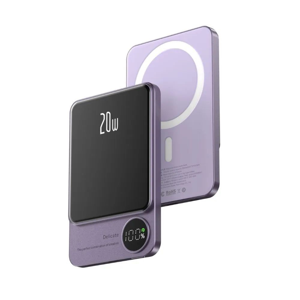 Внешний аккумулятор Magnetic Wireless Power Bank Q9 20W 5000mah, 5000 мАч, фиолетовый  #1