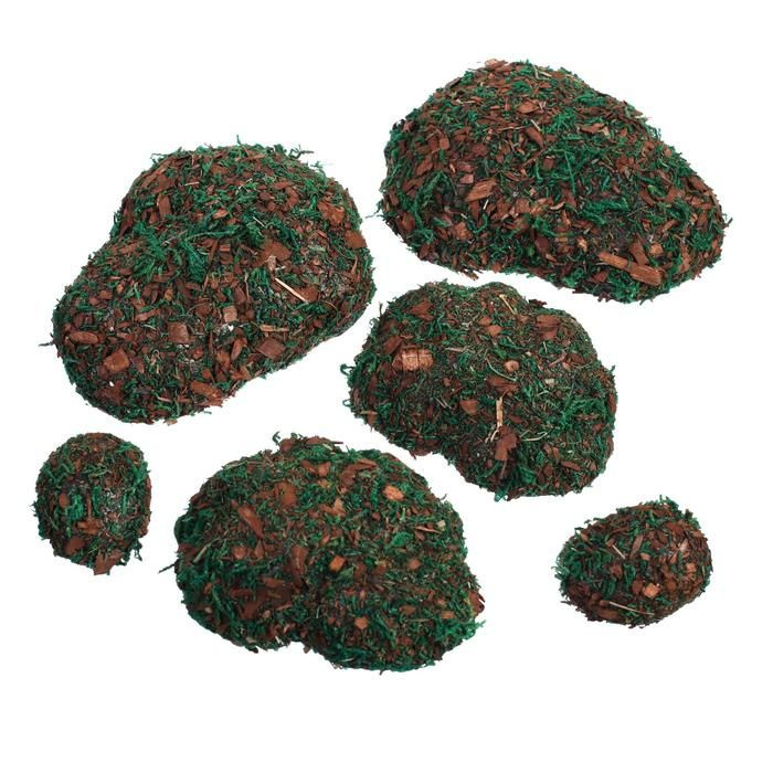 Декоративные элементы Greengo "Камни", искусственный мох, с темной корой, 6 шт  #1