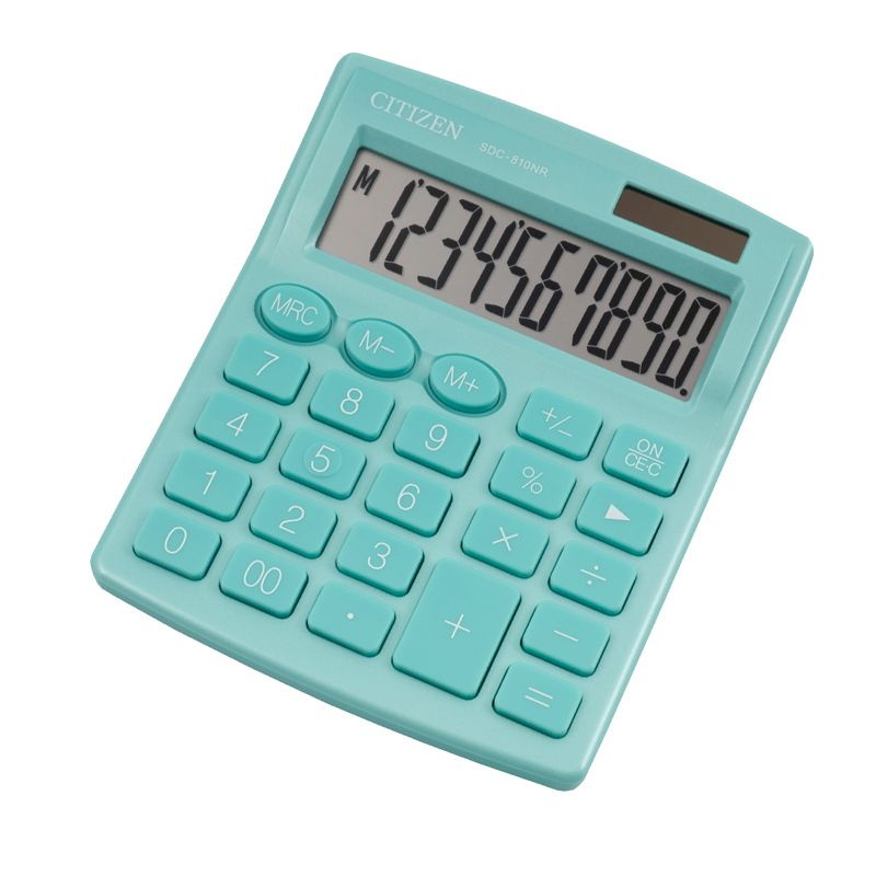 Калькулятор настольный Citizen SDC-810NR-GN, 10 разрядов, двойное питание, 102х124х25мм, бирюзовый  #1