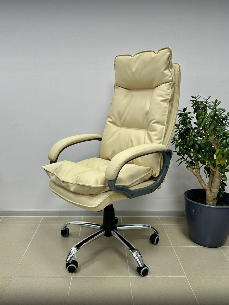 Компьютерное офисное кресло руководителя YAPPI ECO-07, экокожа молочная  #1