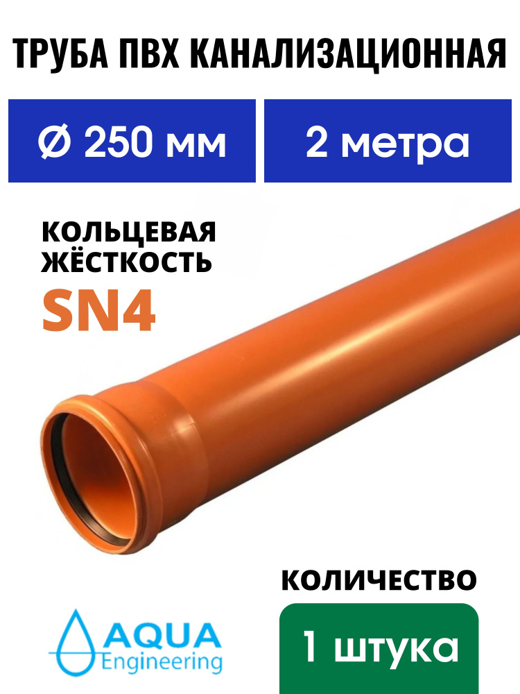 Труба ПВХ канализационная 250 мм, наружная, длина 2 метра, SN4  #1