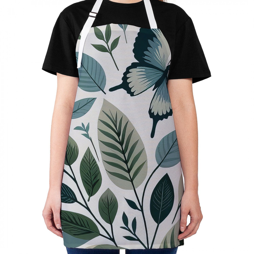Фартук кухонный JoyArty "Бабочка среди растений", универсальный размер для женщин и мужчин  #1