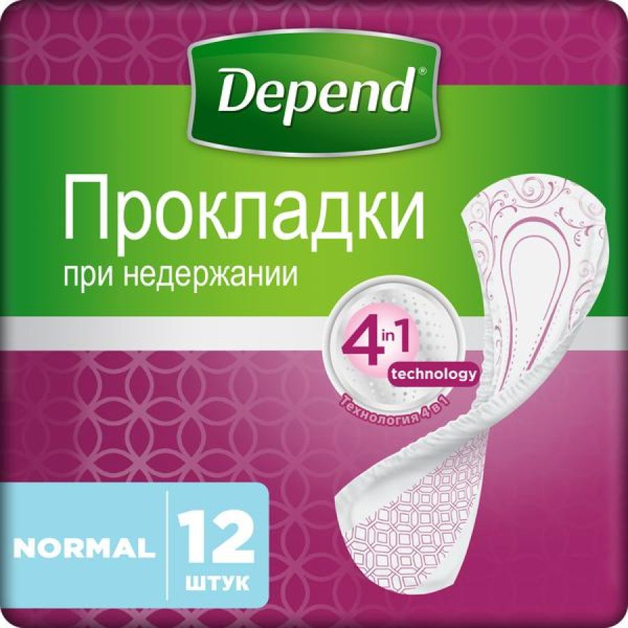 Depend / Депенд Normal Урологические прокладки женские одноразовые белые 3 капли 27.6см 12шт. / средства #1