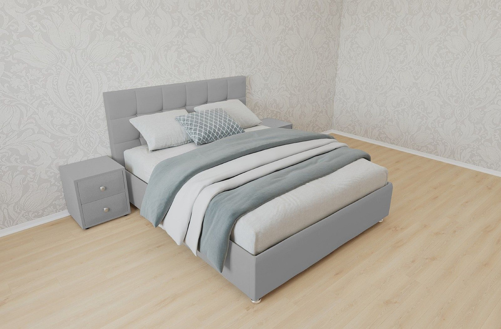 Двуспальная кровать Афина с матрасом 160x200 с подъемным механизмом и с коробом для белья велюр серый #1