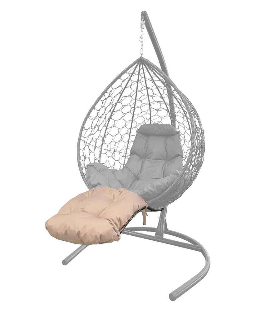 Подставка для ног на кресло подвесное, с ротангом коричневое, бежевая подушка  #1