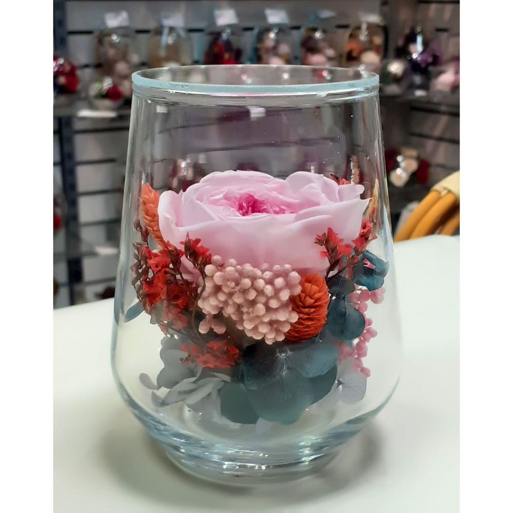 Natural Flower Products Стабилизированные цветы в стекле Пионовидная роза, 11 см, 200 гр  #1