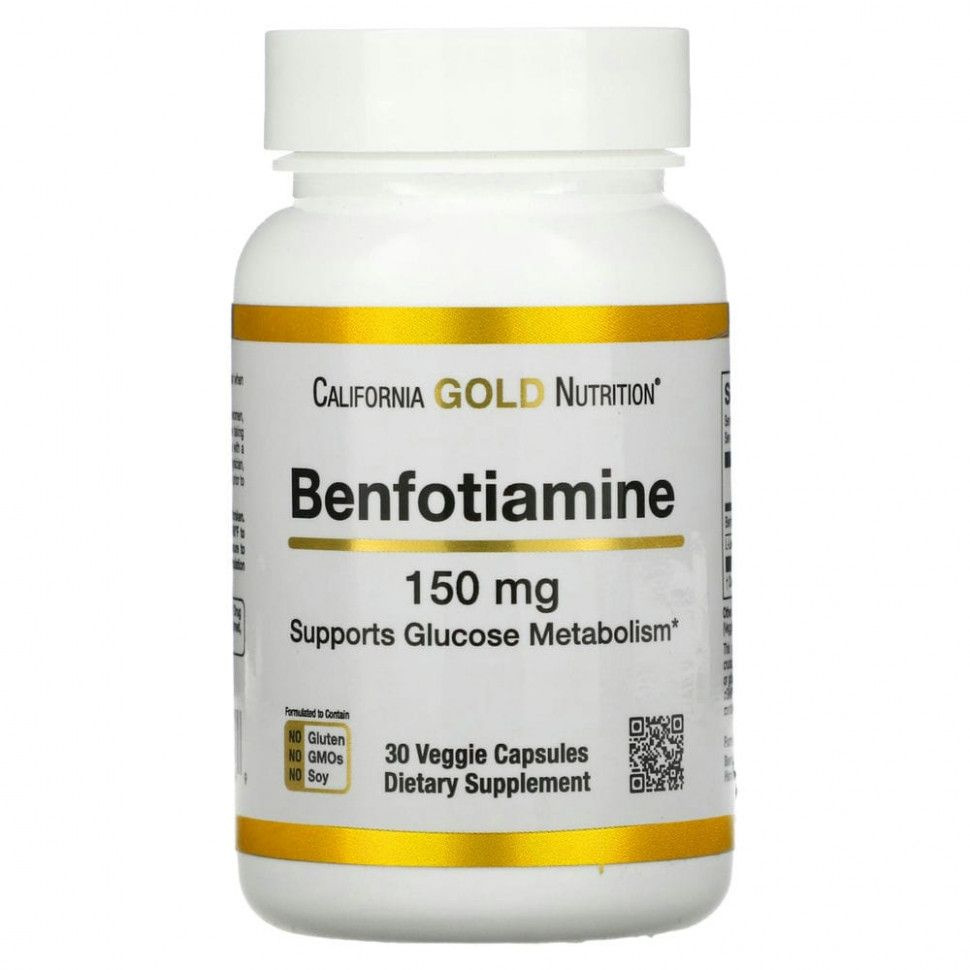 California Gold Nutrition, бенфотиамин, 150 мг, 30 растительных капсул  #1