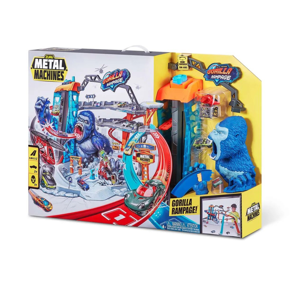 Игровой набор ZURU METAL MACHINES Gorilla Rampage Garage, Трек Атака гориллы с гаражом и машинкой, игрушки #1
