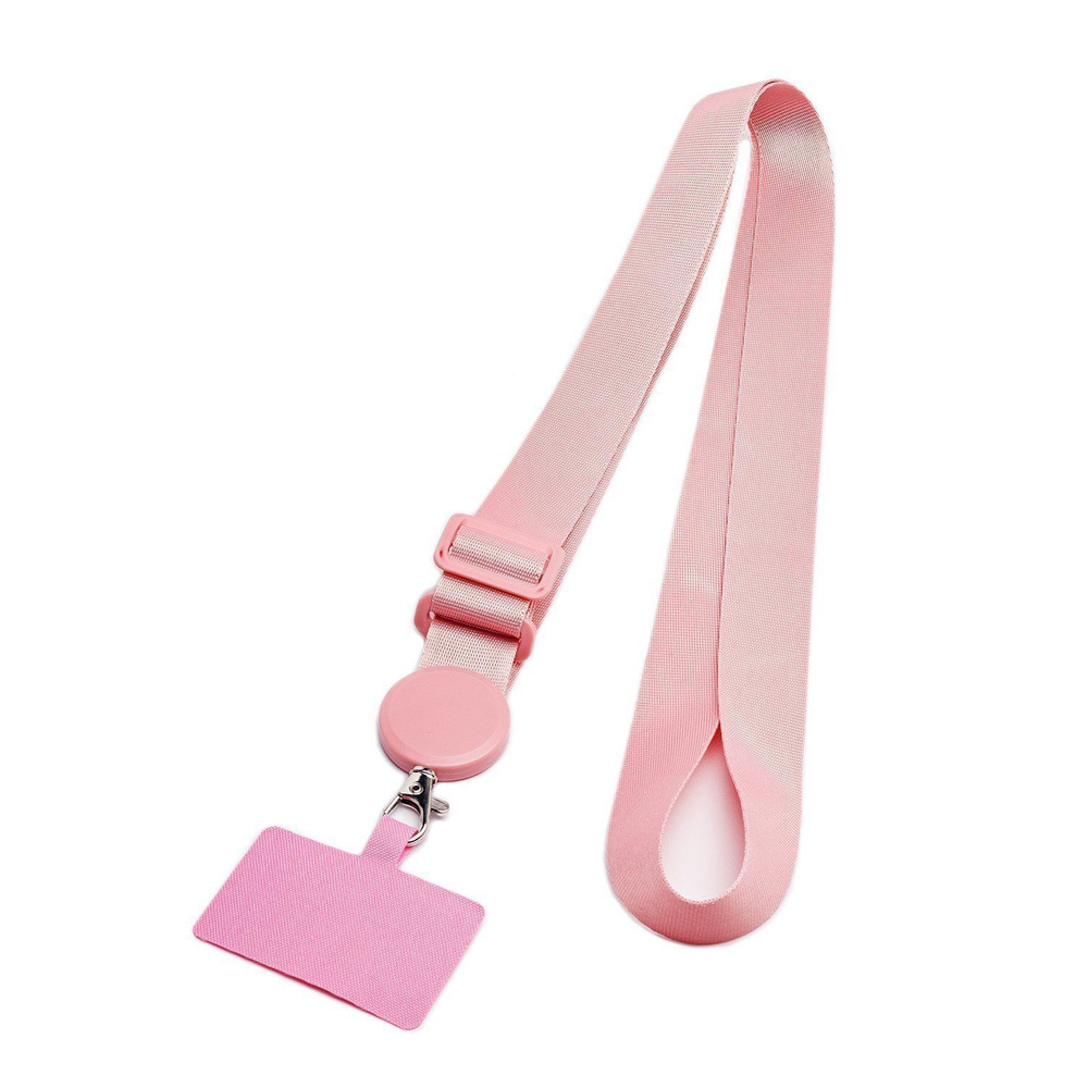 Шнурок для телефона, текстильный, на шею, с карабином, плоский широкий, светло-розовый, 1 шт  #1