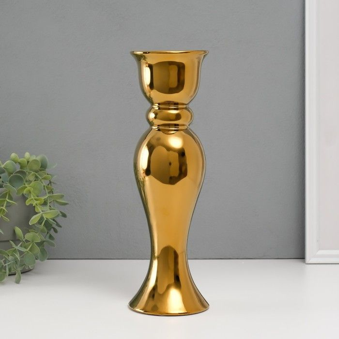 Подсвечник керамика на 1 свечу "Вуаль" d 1,5 см золото 9,8х9,8х30,5 см  #1