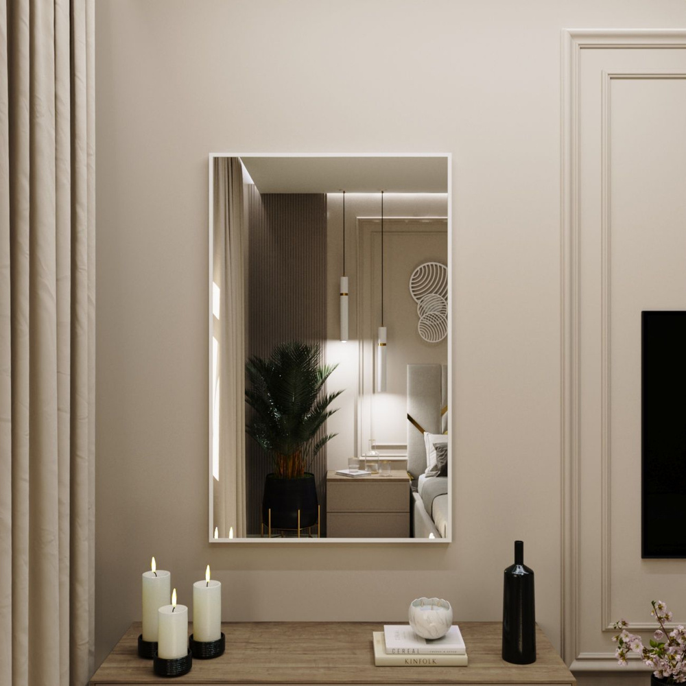 Зеркало интерьерное в алюминиевой раме настенное Market.House 100х70 см. Белое  #1