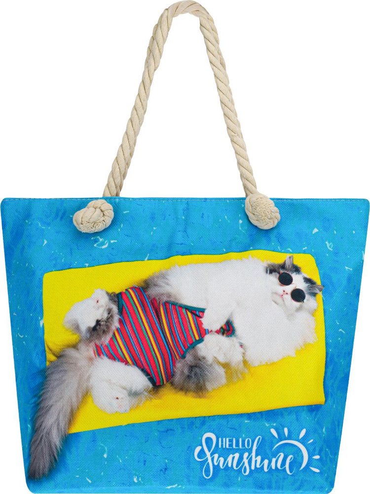 Сумка пляжная "Летний котик", сумка-шоппер женская через плечо, шопер, для пляжа  #1