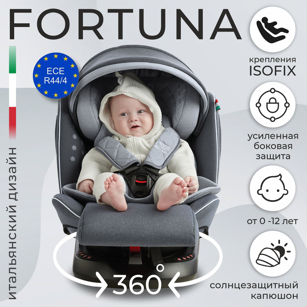 Автокресло детское с капюшоном растущее с поворотной базой 0-36 кг от 0 до 12 лет Sweet Baby Fortuna #1