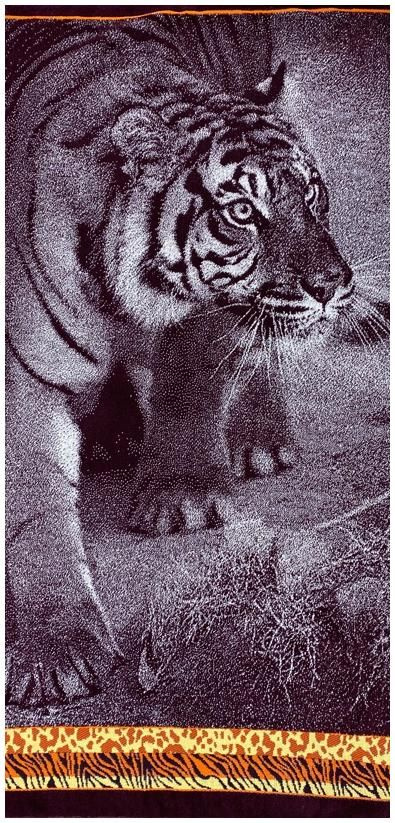 Всё себе Полотенце банное Тигр, Хлопок, 70x140 см, серый, 1 шт.  #1