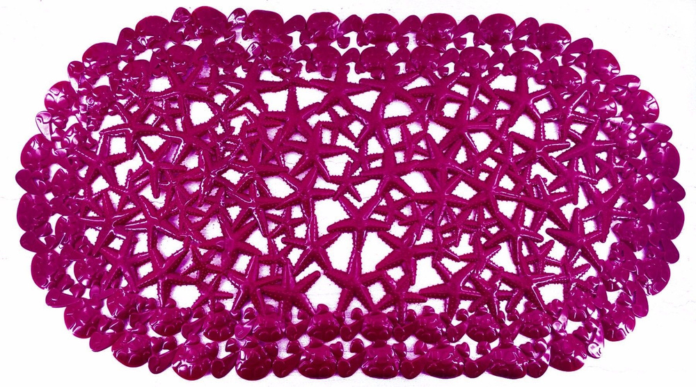 Коврик для ванной противоскользящий на присосках "Морские звезды" 69х36 см., цвет розовый  #1