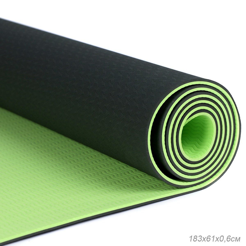 Коврик для йоги и фитнеса спортивный гимнастический двухслойный 183х61х0,6 см, светло-зелёный  #1
