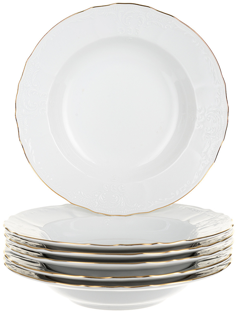 Набор тарелок 6 шт для супа, глубокие 23 см Bernadotte Отводка золото, на 6 персон, Чехия, фарфор  #1