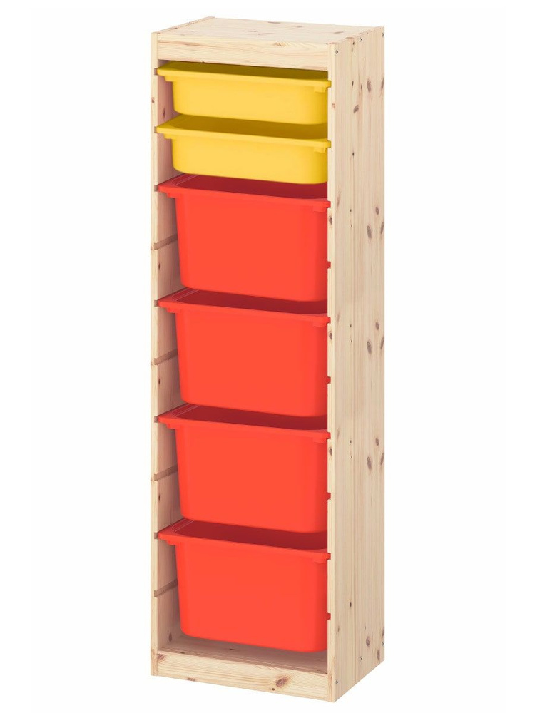 Стеллаж для игрушек с желтыми и оранжевыми ящиками для хранения вещей (2+4), 44х30х142 см  #1