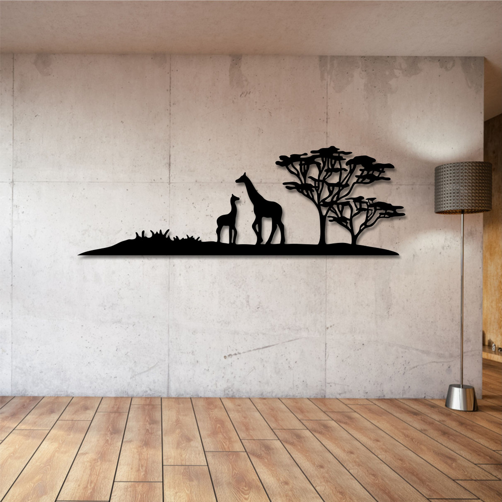 Панно настенное из дерева "Жирафы" 90х30см / декор для дома  #1