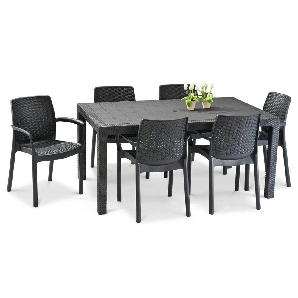 Садовая мебель. Набор RODOS, стол большой прямоугольный на 6 персон 160х95х75, 6 стульев, цвет венге. #1