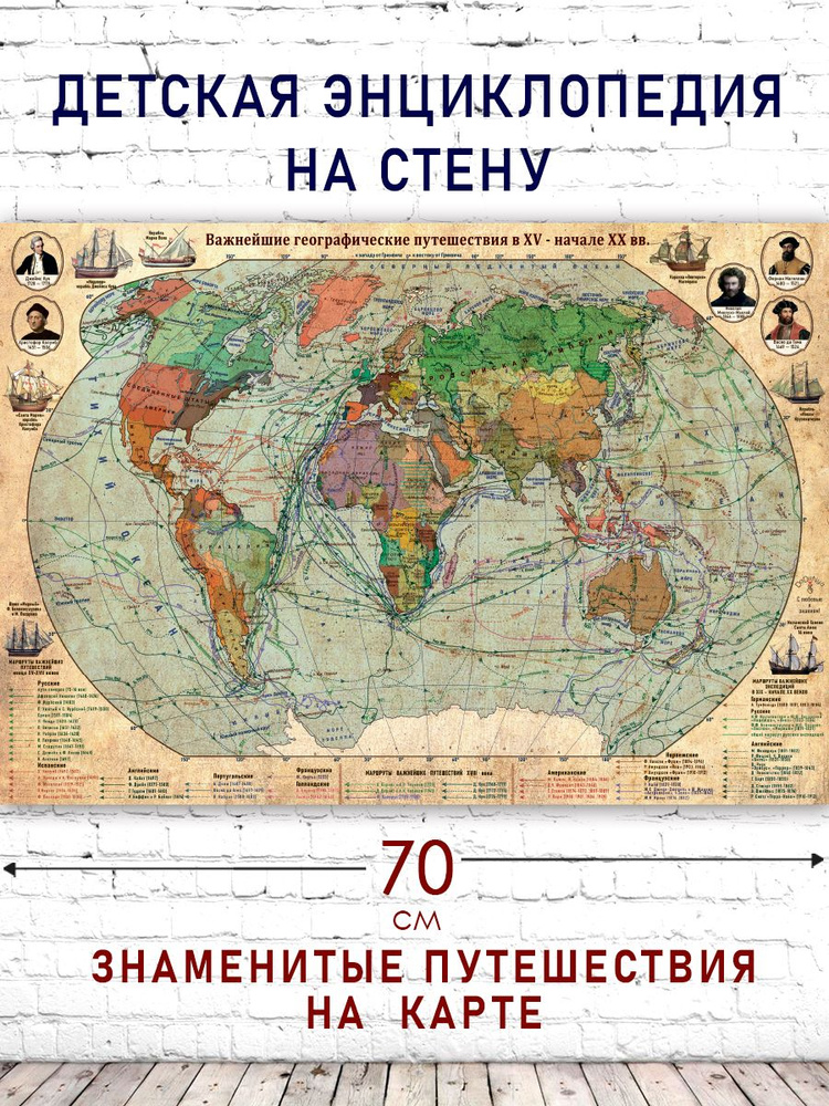 Ретро карта с географическими путешествиями 15-20 вв #1