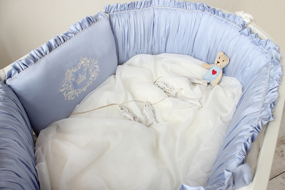 Бортики из Tensel в детскую кроватку для новорожденного "Голубые сны", в прямоугольную кроватку 120*60/125*65 #1