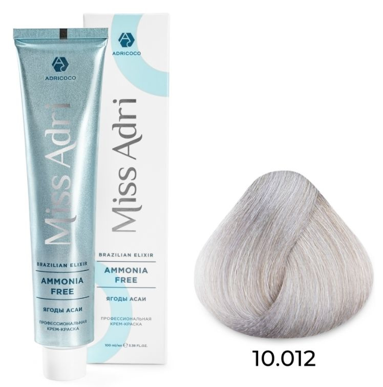 Miss Adri Brazilian Elixir Ammonia free Крем-краска для волос №10.012 Платиновый блонд прозрачный пепельный #1