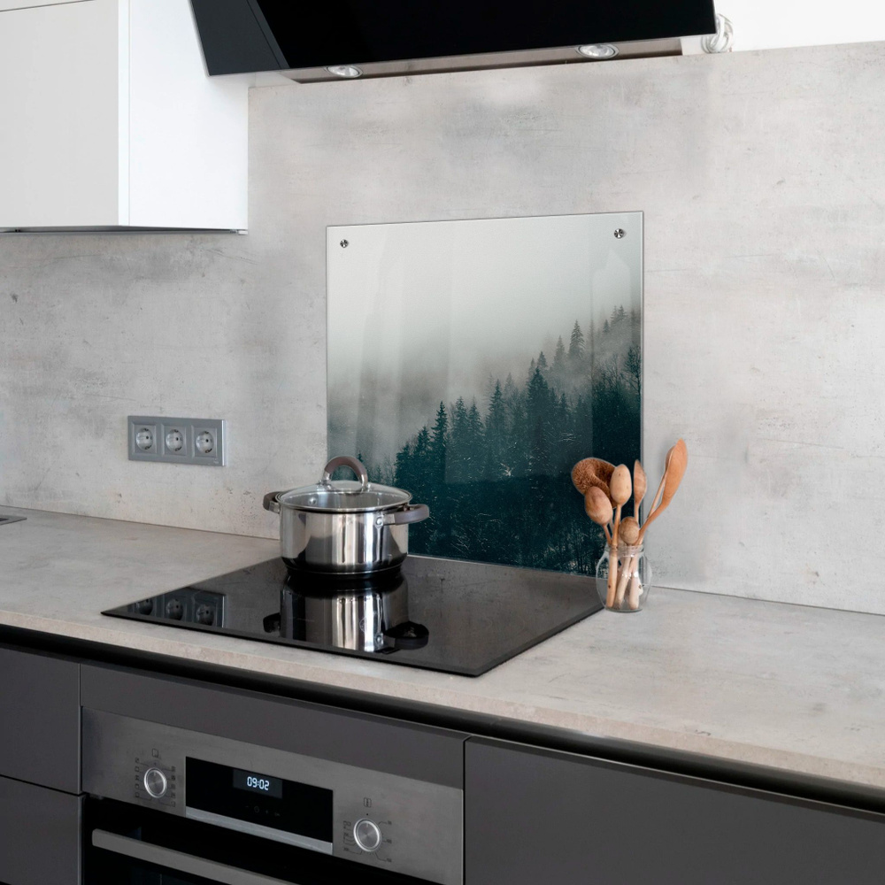 Защитный экран от брызг на плиту "Горы 2" 600х600 мм. Стеновая панель для кухни из закаленного стекла. #1