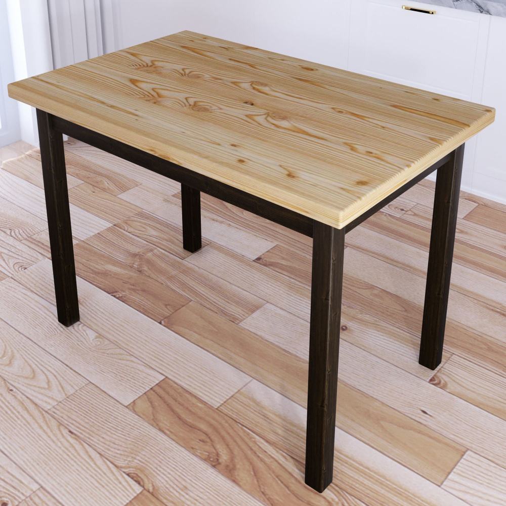 Стол кухонный Классика с лакированной столешницей из массива сосны 40 мм и ножками цвета темного дуба, #1