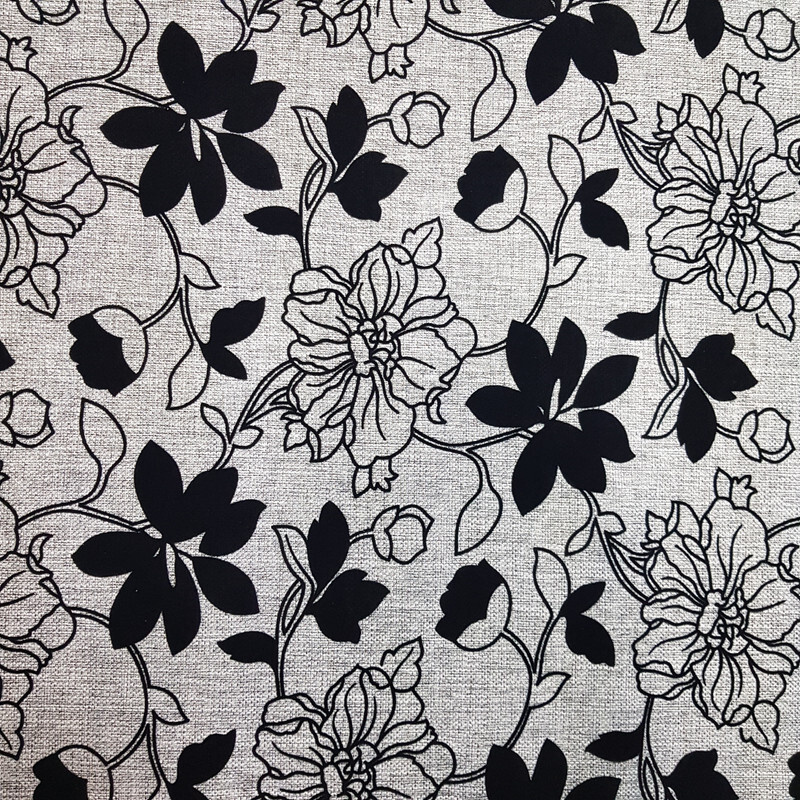 Ткань мебельная Рогожка Флок, цвет: Цветок на сером фоне, отрез - 3 м (Ткань для шитья, для мебели)  #1