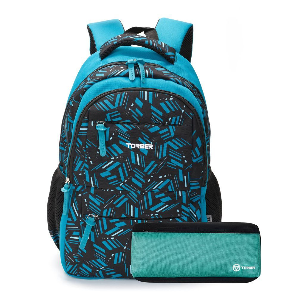 Школьный рюкзак TORBER CLASS X T2602-BLU-P голубой с орнаментом, полиэстер, 45х30х18 см, 17 л + Пенал #1