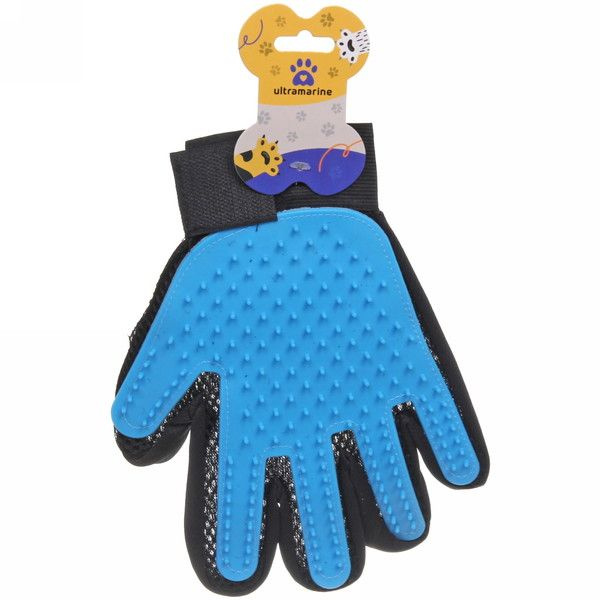 Расческа - перчатка для собак и кошек "ЛАПКИ и ЦАРАПКИ", на липучке, цвет голубой, 23см  #1