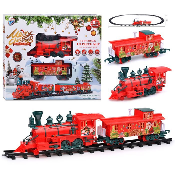 Железная дорога Oubaoloon "Merry Christmas", 450 см, свет, звук, дым, 19 деталей, в коробке (YY-543) #1