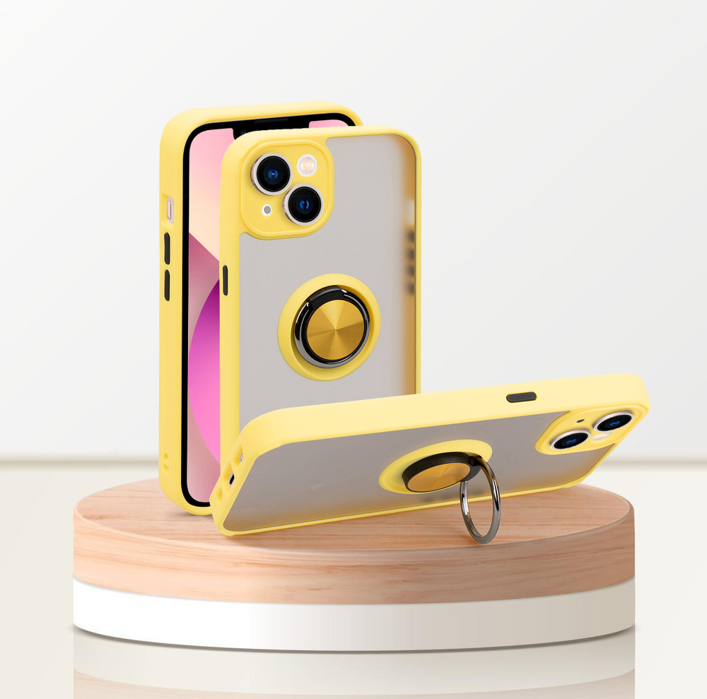 Чехол на айфон 13 мини / iphone 13 mini, желтый, с кольцом, магнитный,  подставка, защита камеры - купить с доставкой по выгодным ценам в  интернет-магазине OZON (612659201)