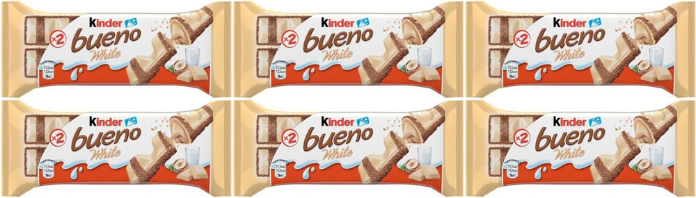 Вафли Kinder Bueno White в молочном шоколаде, комплект: 6 упаковок по 39 г  #1