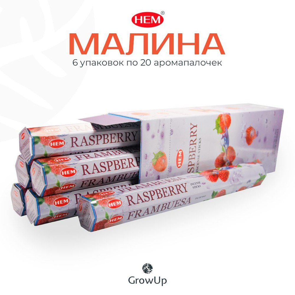 HEM Малина - 6 упаковок по 20 шт - ароматические благовония, палочки, Raspberry - Hexa ХЕМ  #1